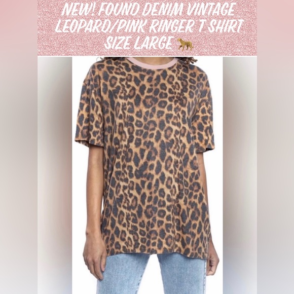 New! Found Denim Vintage Leopard/Pink Ringer T Shirt Size Large 🐆 - Picture 13 of 13